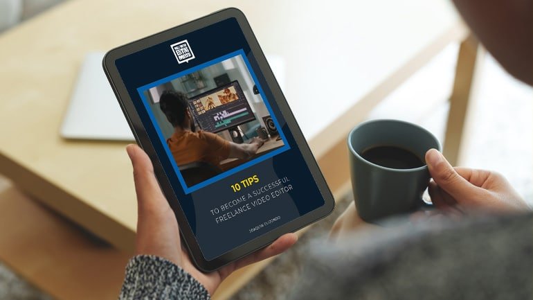 An iPad showing the guide to become a freelance video editor